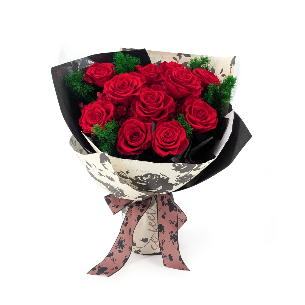 Prémiová kytice v krabičce - EVERGIVE – A Lasting Gesture – Ruby Devotion