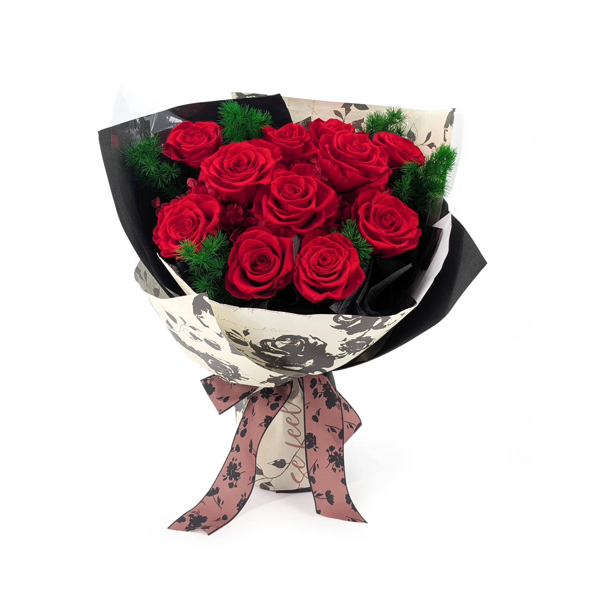 Prémiová kytice v krabičce - EVERGIVE – A Lasting Gesture – Ruby Devotion
