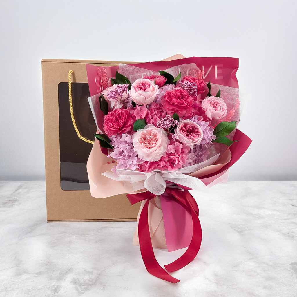Prémiová kytice v krabičce – EVERGIVE – A Lasting Gesture – Rosé Royal