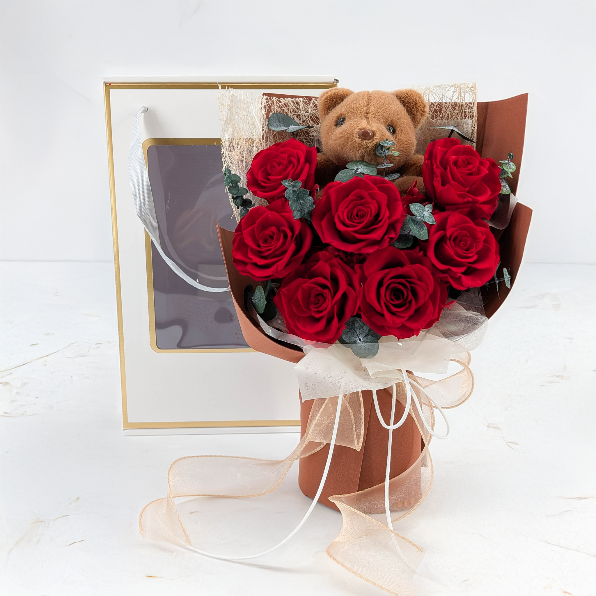 Prémiová kytice v krabičce - EVERGIVE – A Lasting Gesture – Ruby Tenderness